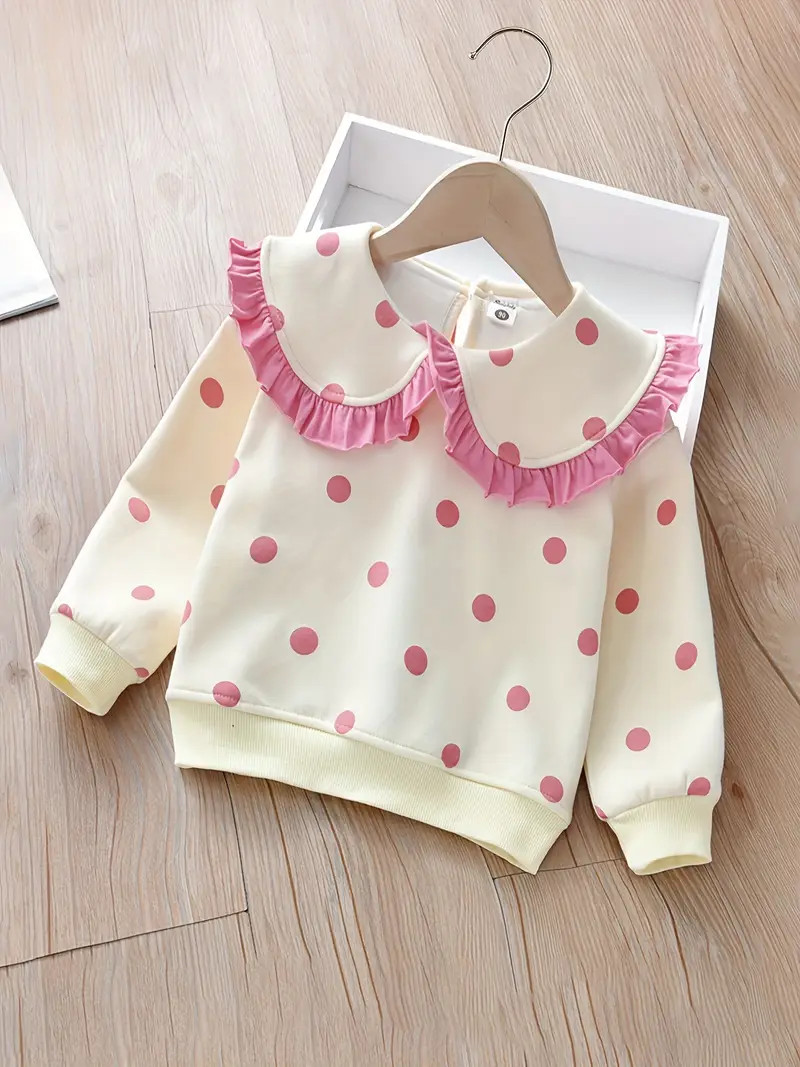 Girls Casual Cute Ruffled Sweatshirt With Polka Dot Print - Temu | Temu Affiliate Program