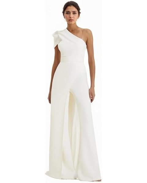 Noufany One Shoulder High Slit Dressy Pantsuits for Wedding Guest Asymmetrical Floor Length Wide-... | Amazon (US)