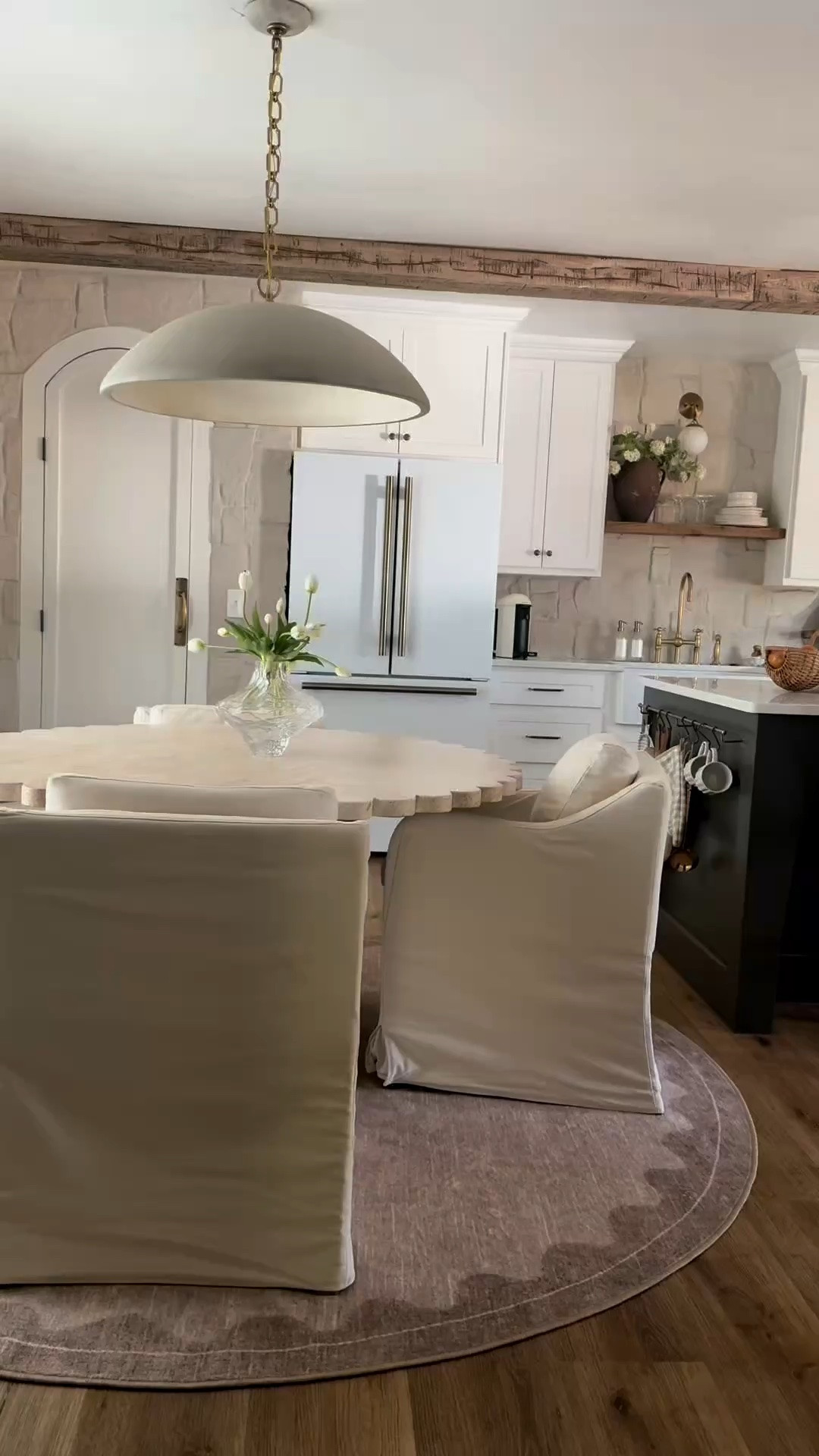 Small kitchens and dining rooms can still be beautiful! My stone backsplash is Alamo sandstone random ledger panel from floor and decor. Island is urbane bronze. Counter stools are Taino counter stools from Oka. The dining chairs are the esme chairs in beach walk from Sixpenny. Everything else should be linked! I am obsessed with my new 8’ round @ruggable under my dining table!! It’s neutral and it’s their new one piece system so no more lining up the top and bottom pieces. And great that’s it’s washable with dogs and a toddler! The only way to do light area rugs — washable ones! Shop my kitchen and dining area here!

#LTKHome