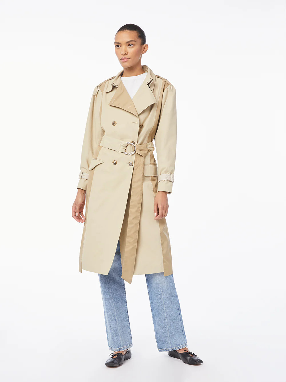 Tonal Blocked Trench -- Khaki Multi | Frame Denim