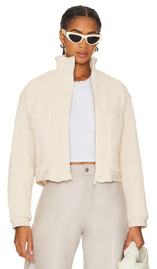 Easy Going Faux Leather Bomber in Oat Latte | Revolve Clothing (Global)