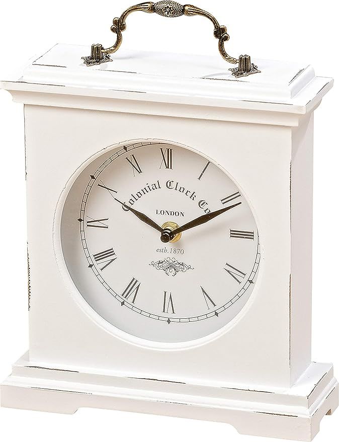 WHW Whole House Worlds Iconic Colonial Mantel Clock, Roman Numerals, Vintage Style, Glass, White,... | Amazon (US)