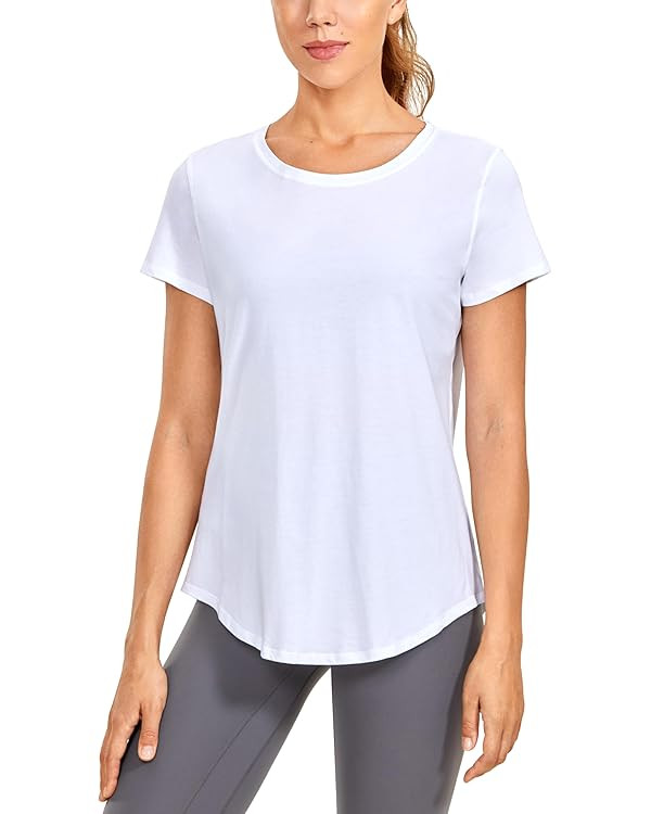 CRZ YOGA Pima Cotton Womens Short Sleeve Shirt Loose Casual Yoga T-Shirt Athletic Workout Tee Top | Amazon (US)