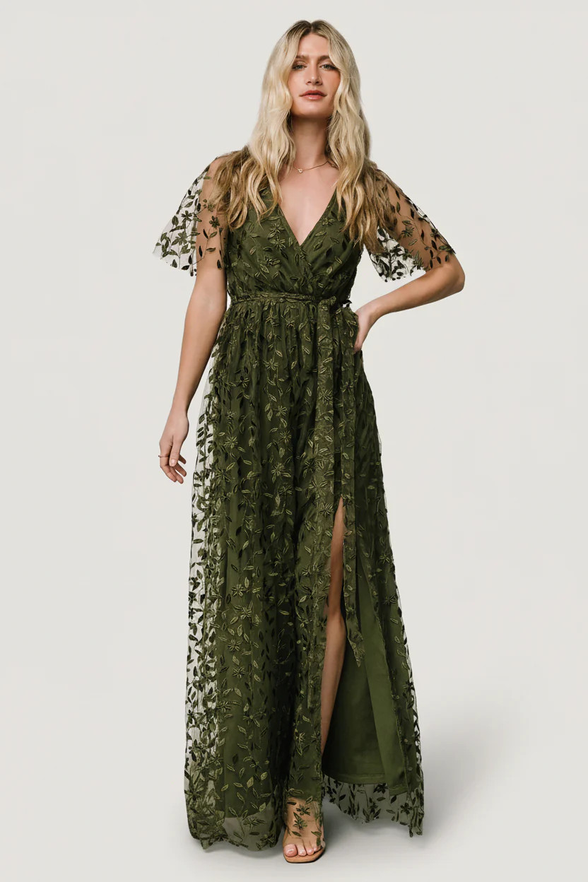 Marseille Embossed Maxi Dress | Olive | Baltic Born