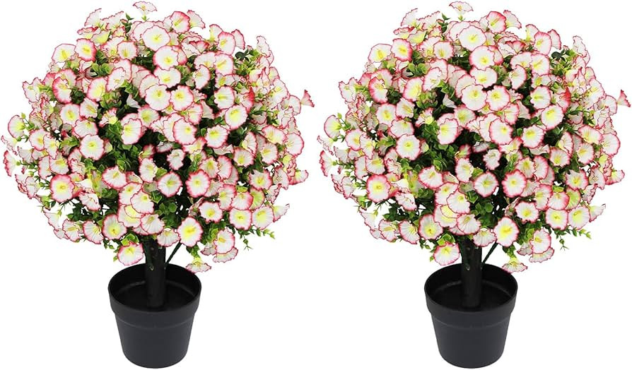 24" Artificial Potted Plants Outdoor Set of 2, UV Resistant Faux Pink Flowers with Eucalyptus, De... | Amazon (US)