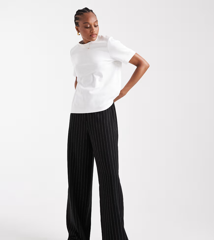 ASOS DESIGN Tall tailored relaxed straight leg trousers in black pinstripe | ASOS (Global)