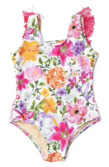 Shade Critters Kids' Summer Garden Fringe One-Piece Swimsuit in White Multi at Nordstrom Rack, Size 12 | Nordstrom Rack