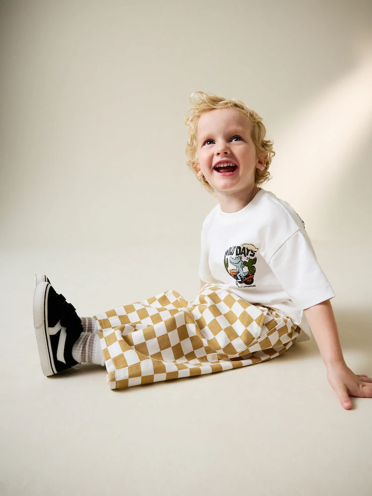 Yellow/White Checkerboard Pull On Wide Trousers (3mths-7yrs) | Next US