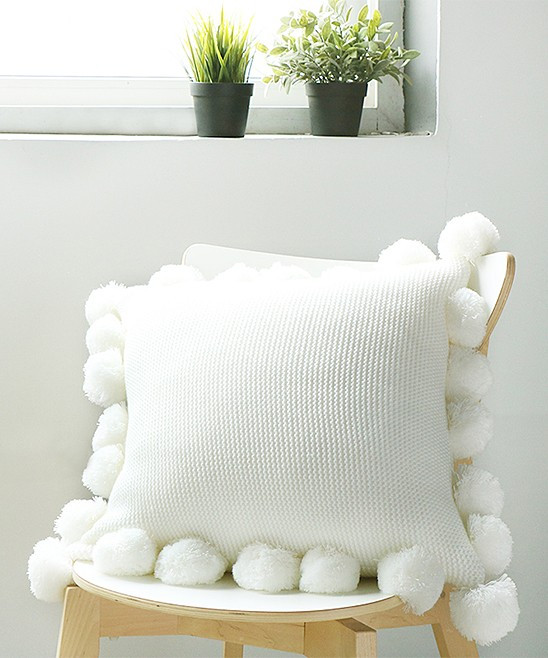 White Pom-Pom Trim Pillow | Zulily