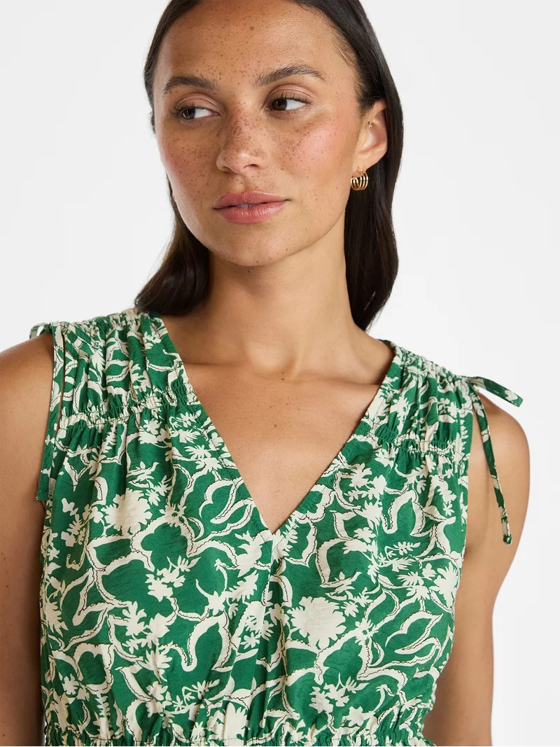 Time and Tru Women's Ruched Tie Shoulder Top, Sizes XS-XXXL | Walmart (US)