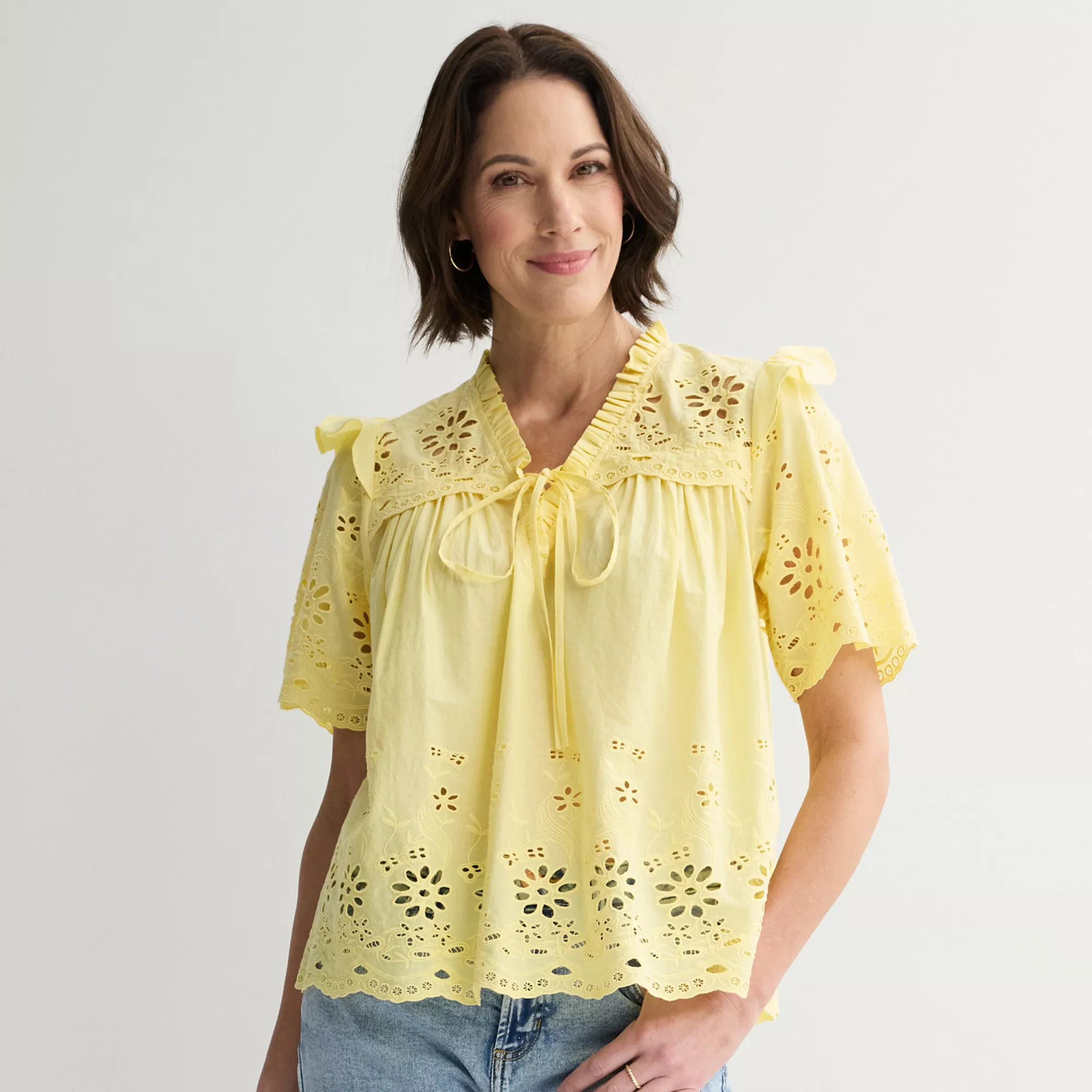 Women's Farmers Market Lace Up Embroidered Top | Kohl's