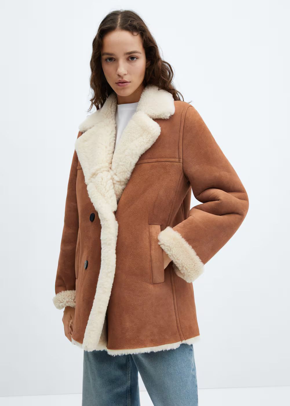 Shearling-lined coat -  Women | Mango USA | MANGO (US)