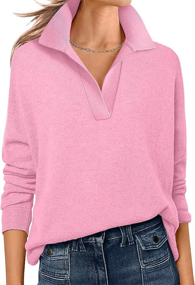 ANRABESS Womens Polo V Neck Long Sleeve Sweaters Lightweight Dressy Casual Business Basic Knit Pu... | Amazon (US)
