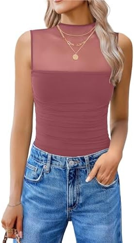 Avidlove Women's Mock Neck Mesh Bodysuit Ruched Tank Body Suits Top Sheer One Piece Going Out Top... | Amazon (US)
