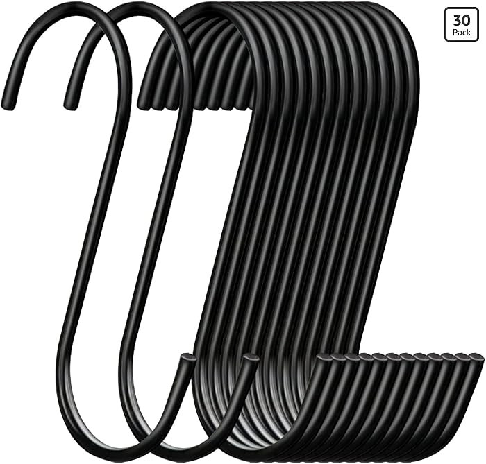 ESFUN 30 Pack 3.7 inch Length S Hooks Black Steel S Shaped Hooks for Hanging Jeans Pans Pots Plan... | Amazon (US)