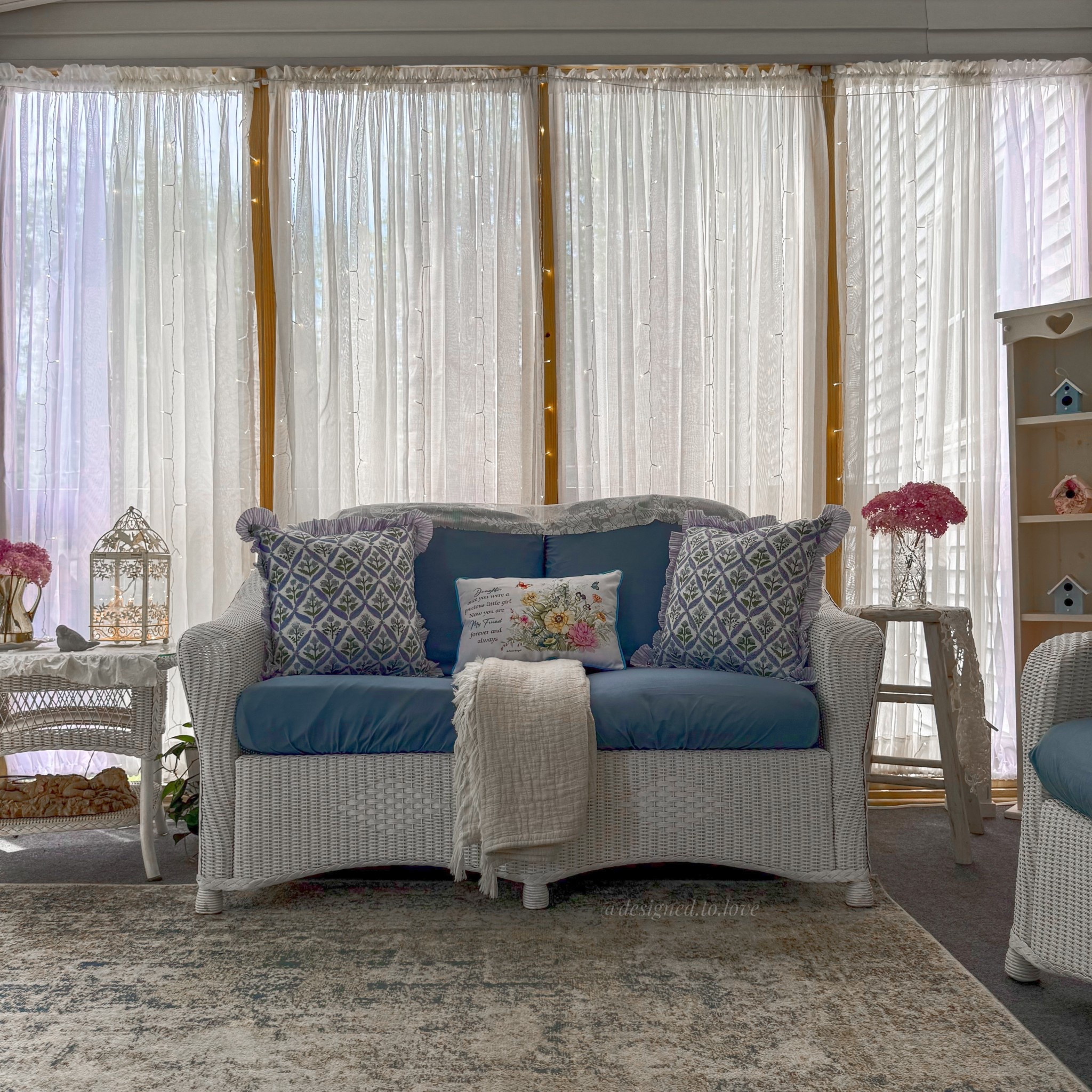Summer porch goals 🌿🪟 This cozy screened-in porch is my favorite spot for morning coffee and quiet evenings. I styled it with neutral cottagecore decor, blues, whites, soft pink accents, and comfy outdoor furniture perfect for relaxing or entertaining. The breezy curtains, layered textures, and vintage details give it that charming French country vibe I love. Shop my porch decor, throw pillows, outdoor rug, and more on my LTK 💕 #screenedinporch #porchdecor #cozysummerstyle #cottagecoreaesthetic #frenchcountrystyle #neutralhome #outdoorliving #porchvibes #ltkhome #ltksummer #designedtolove


#LTKHome #LTKSeasonal