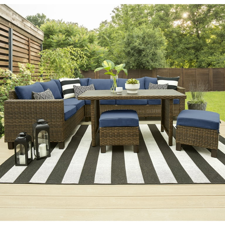 Better Homes & Gardens Brookbury 5-Piece Outdoor Wicker Sectional Dining Set- Premium Fabric | Walmart (US)