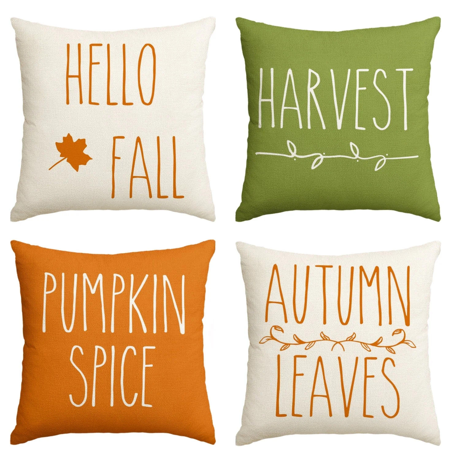 Sm:)e Pumpkin Harvest Hello Fall Throw Pillow Covers Set of 4 18 x 18 Green Orange Square Seasona... | Walmart (US)