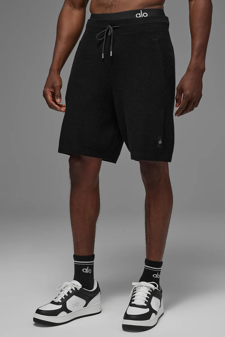 ALO | 7" Sports Club Sweater Knit Short Top in Black, Size: XL | Alo Yoga