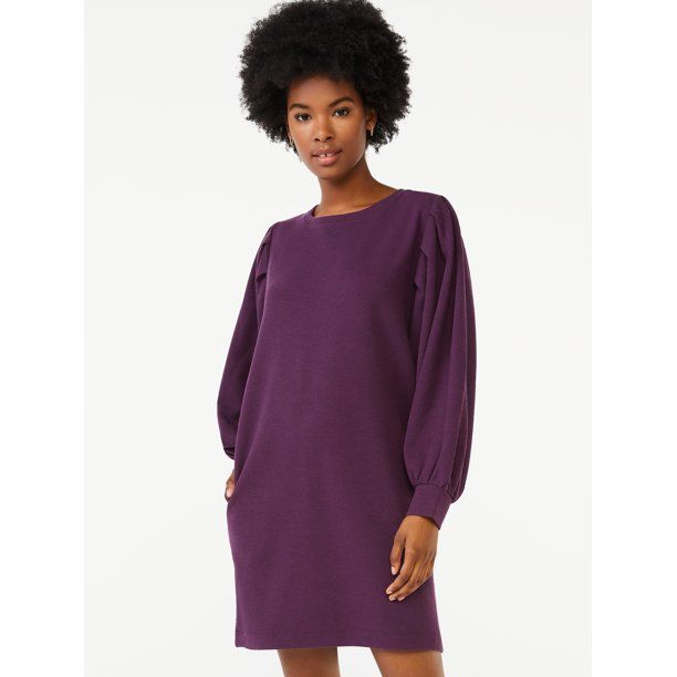 Scoop Women's Puff Sleeve Sweatshirt Dress | Walmart (US)