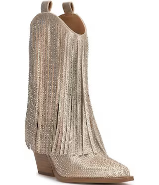 Jessica Simpson Paredisa Metallic Rhinestone Fringe Western Booties | Dillard's | Dillard's