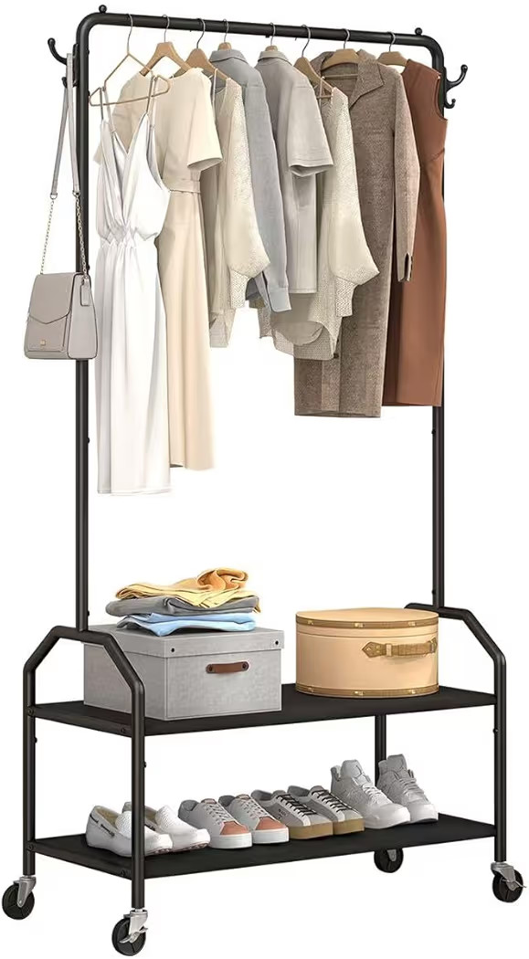 Clothes Rack for Hanging Clothes with Bottom Shelves Heightened Rolling Clothing Rack 2" Industrial Wheels 35" W x 16" D X 75" H 600D Oxford Clothes Welded Integrated Reinforced Widened Base | Amazon (US)