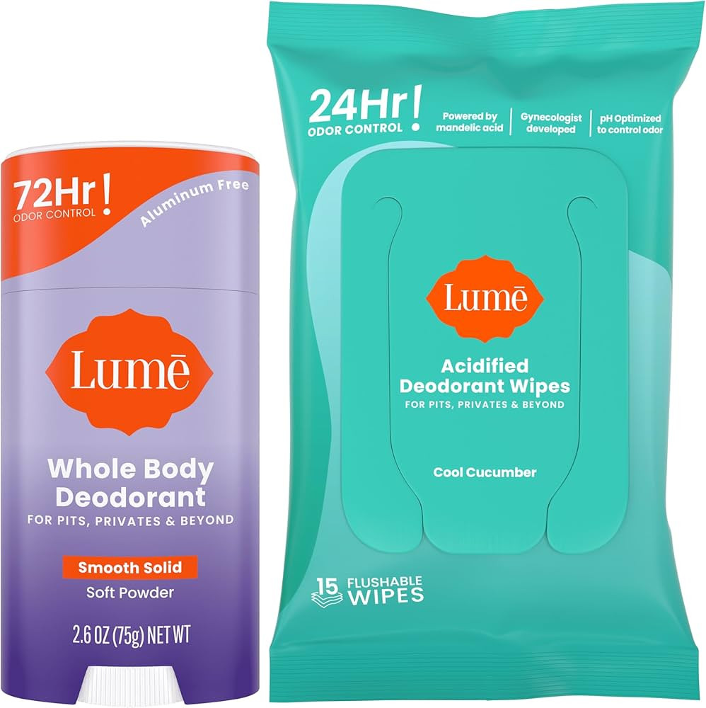 Lume Whole Body Deodorant - Smooth Solid Stick & Flushable Deodorant Wipes - Doctor Developed - A... | Amazon (US)