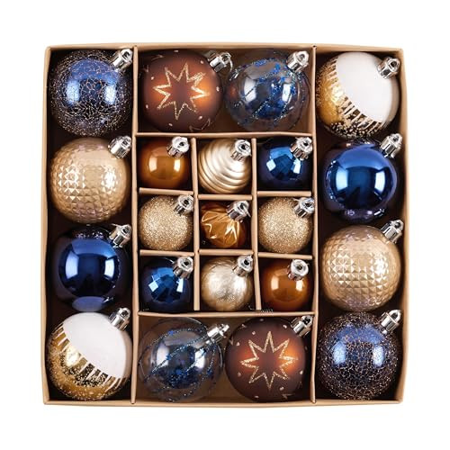 DecorbyHannah Christmas Ornaments Set, 21ct Blue Copper Gold Ornaments for Christmas Tree Decorations, Celestial Shatterproof Plastic Decorative Hanging Ball Bulk for Xmas Holiday Indoor Party Decor | Amazon (US)