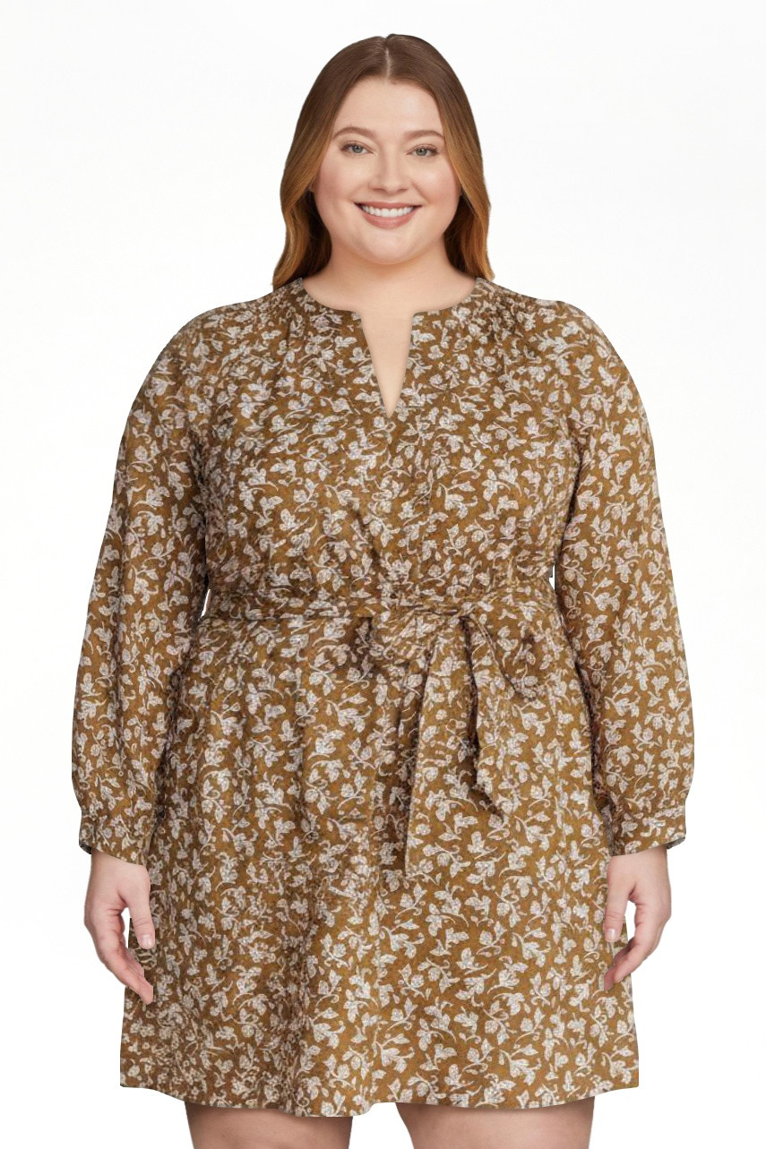 Terra & Sky Women's Plus Cotton Balloon Sleeve Tie Waist Tunic Dress, Sizes 0X-5X | Walmart (US)