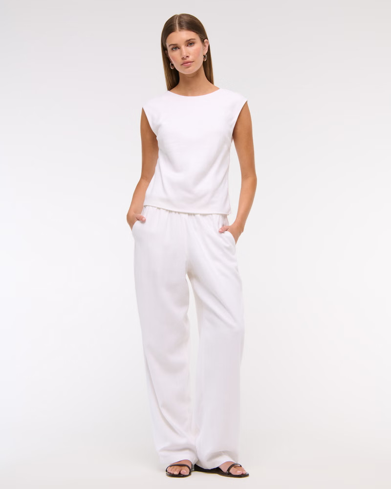Straight Linen-Blend Pull-On Pant | Abercrombie & Fitch (US)