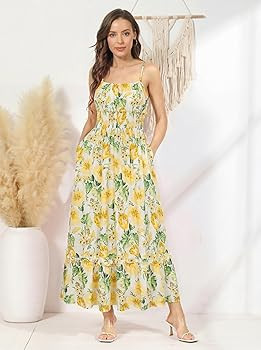 GRACE KARIN Summer Dresses for Women 2026 Vacation,Smocked Floral Maxi Dress,Boho Beach Sundress ... | Amazon (US)
