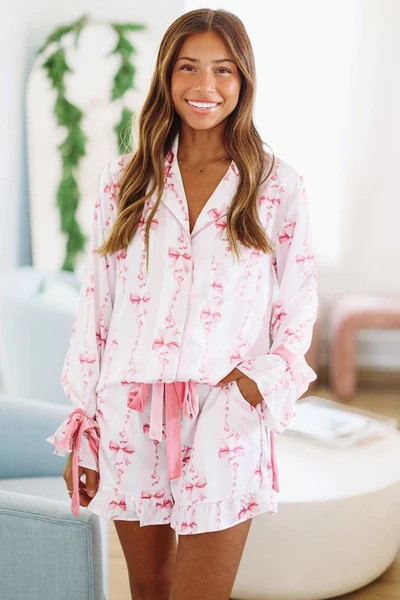 Ribbons and Bows Pajama Shorts - Pink | Hazel and Olive
