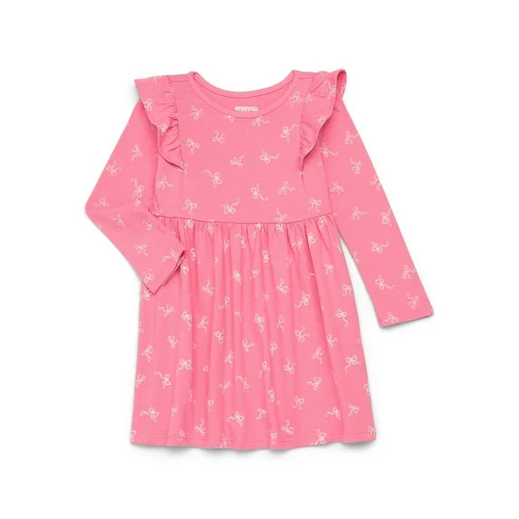 Garanimals Toddler Girl Long Sleeve Printed Dress with Ruffle Shoulders, Sizes 18M-5T | Walmart (US)
