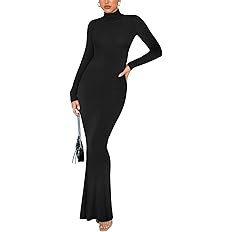 REORIA Women's Casual Mock Turtleneck Long Sleeve Elegant Long Dress Lounge Ribbed Bodycon Maxi D... | Amazon (US)