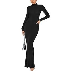 REORIA Women's Casual Mock Turtleneck Long Sleeve Elegant Long Dress Lounge Ribbed Bodycon Maxi D... | Amazon (US)