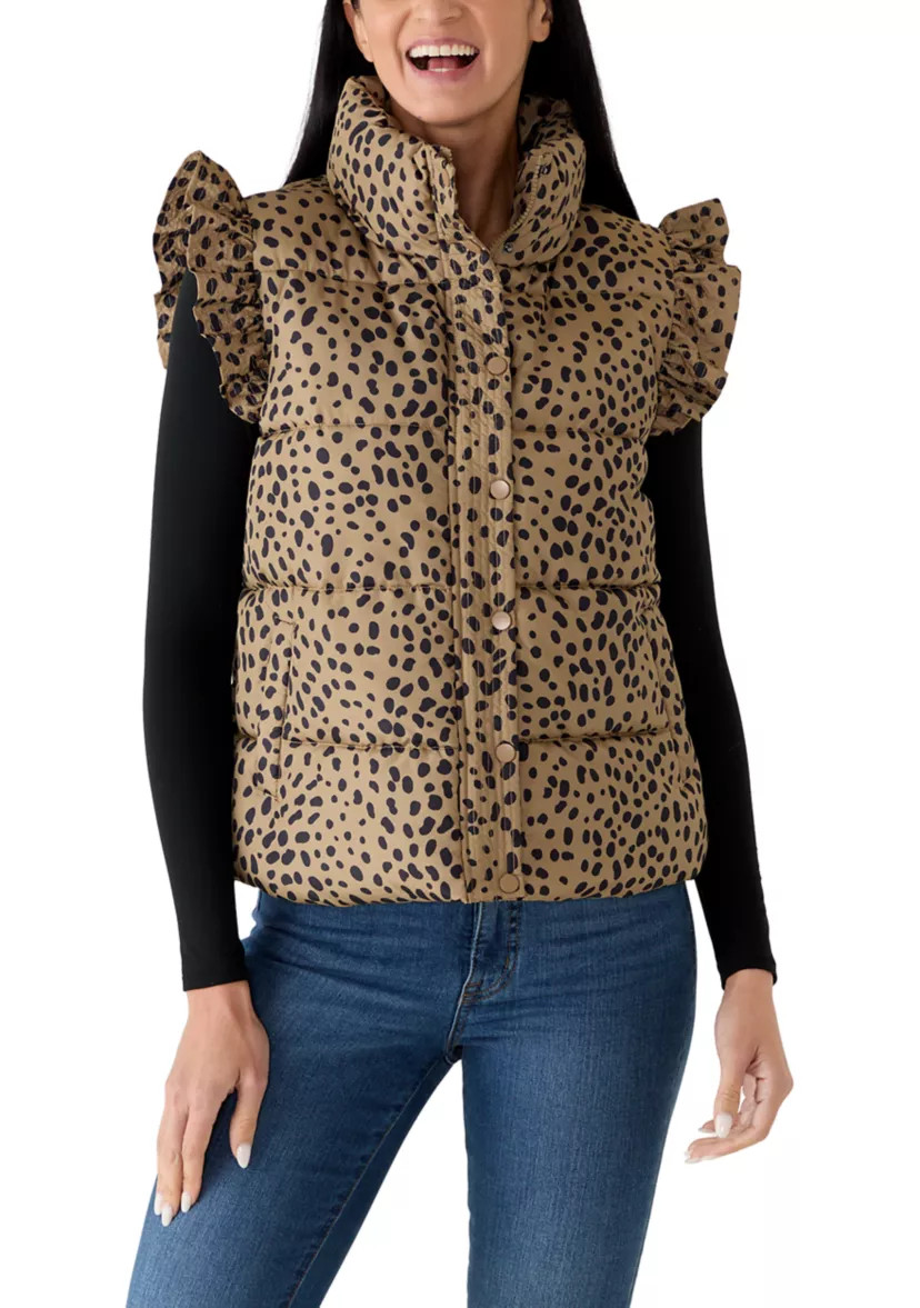 Women's Ruffle Shoulder Puffer Vest | Belk