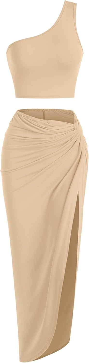 ZAFUL Women’s 2 Pieces Skirt with Crop Tank, High-Slit Twist Skirt Set Bodycon Dress for Party ... | Amazon (US)