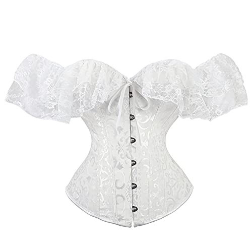 SHYMMUO White Corset Top for Women Off Shoulder Lace Up Gothic Steampunk Bustier Tops Sexy Bridal Corset for Wedding & Halloween Costumes XS | Amazon (US)
