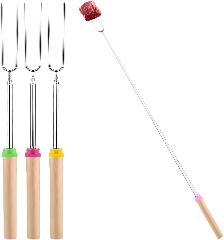 SULIVES 4 Pack Marshmallow Toasting Forks Kit - Extendable Stainless Steel Smores Sticks for BBQ ... | Amazon (UK)
