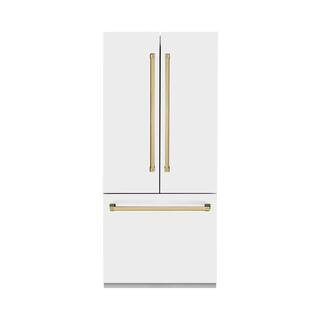 Autograph Edition 36 in. 3-Door French Door Refrigerator w/ Ice & Water Dispenser in White Matte & Polished Gold | The Home Depot