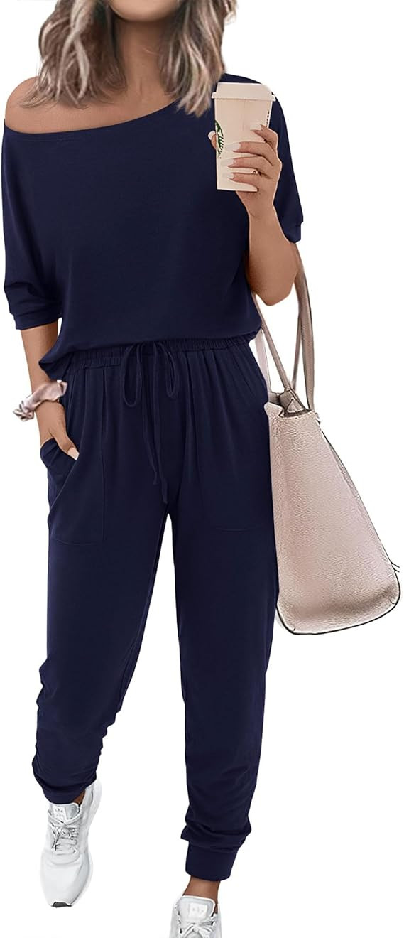 Zenlonr Women Summer 2 Piece Outfits 2025 Off Shoulder Short Sleeve Tops Elastic Waist Drawstring... | Amazon (US)