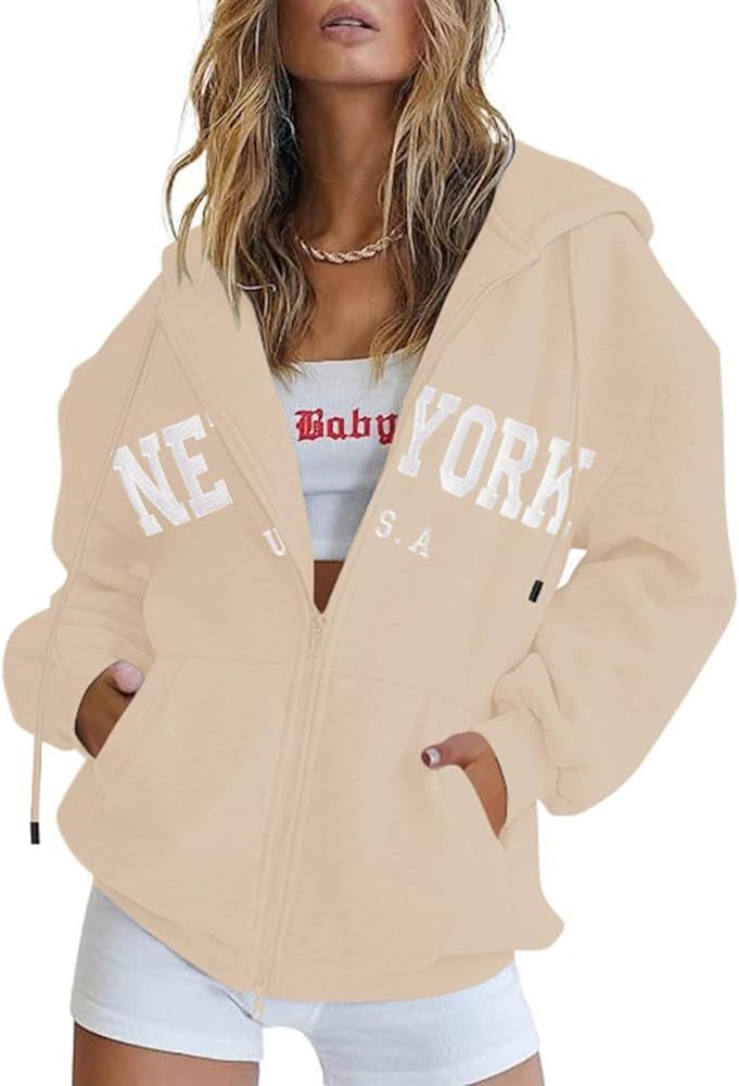 Blingfit Zip Up Hoodies for Women Oversized Y2K Velvet Sweatshirt Long Sleeve 2023 Fashion Hoodie... | Amazon (US)