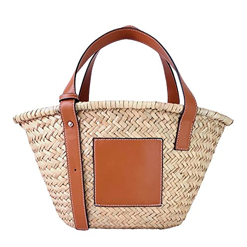 Amazon.com: JAYAVENTURA Small Straw Basket Bag for Women PU Leather Strap Raffia Woven Tote for S... | Amazon (US)
