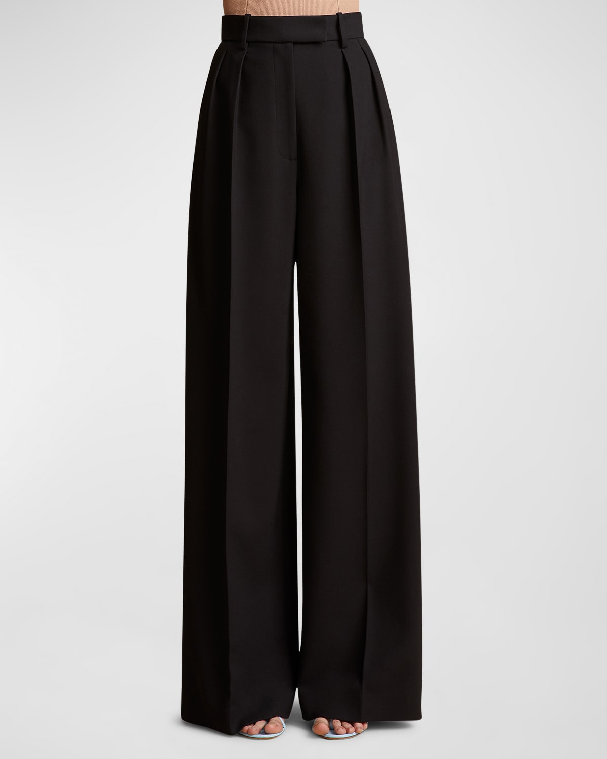 Teyana Pleated Wide-Leg Wool Pants | Neiman Marcus