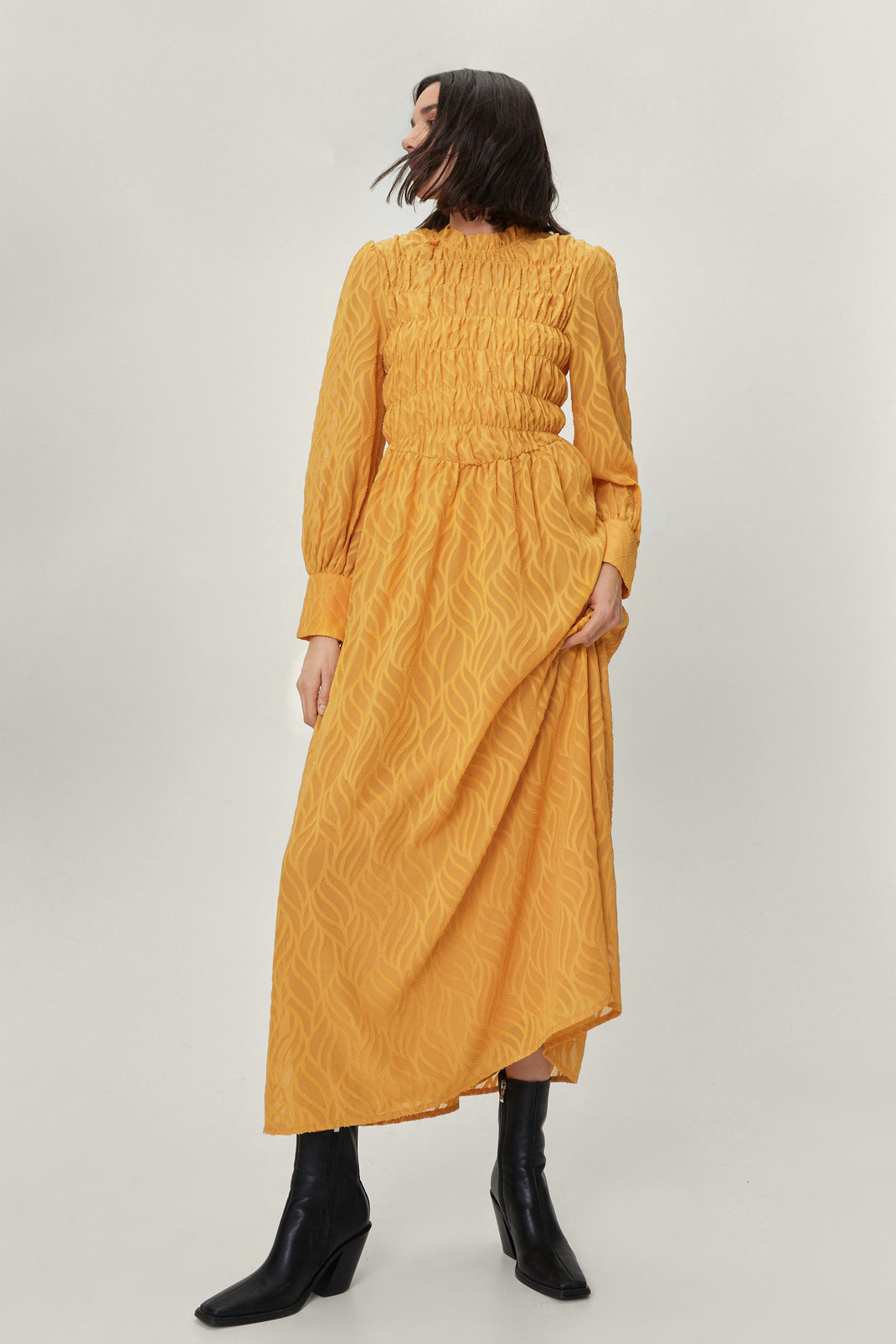 Textured Shirred Maxi Smock Dress | Nasty Gal (US)