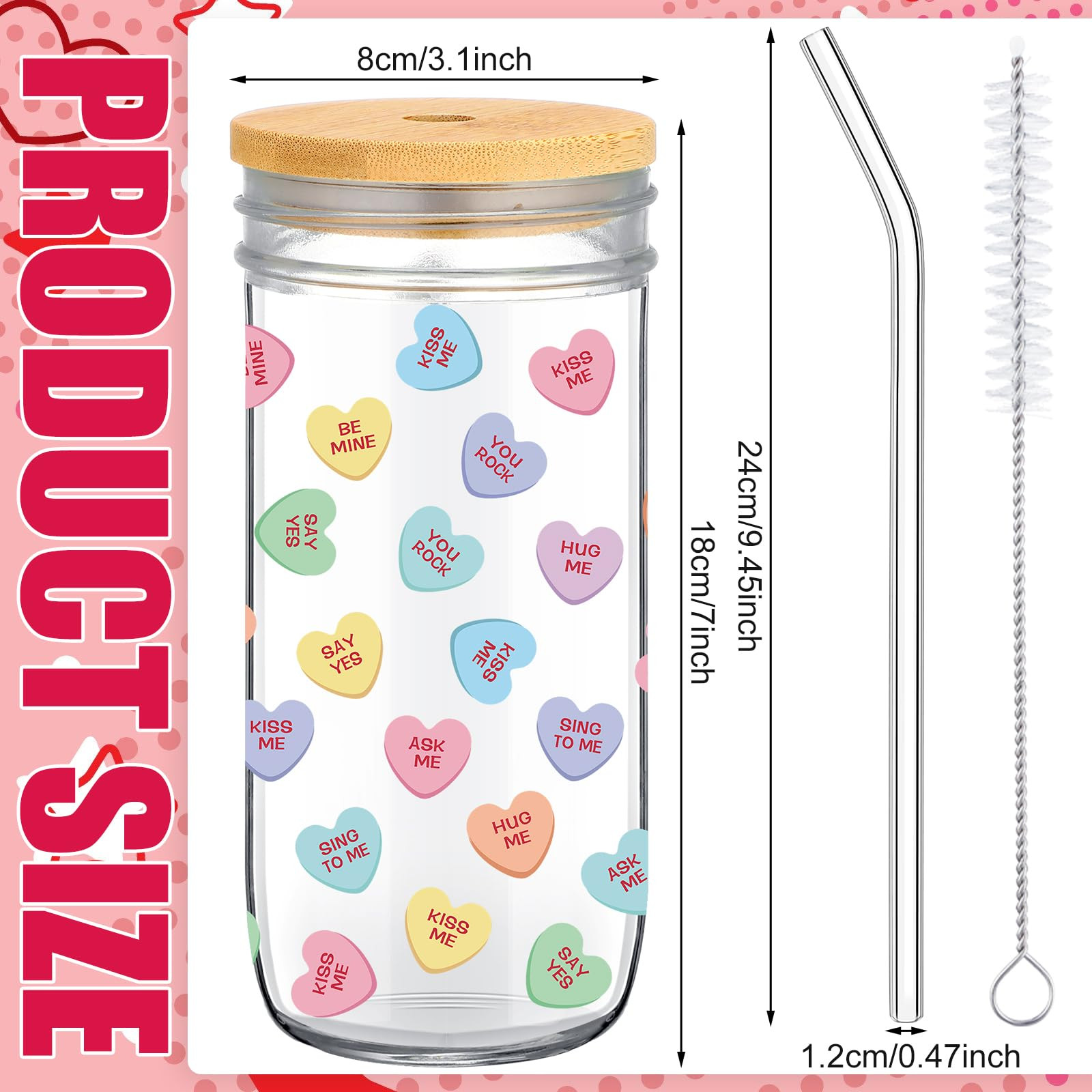 Skylety 2 Set 24 oz Candy Conversation Valentines Day Cups Gifts Iced Coffee Cups with Bamboo Lid... | Amazon (US)