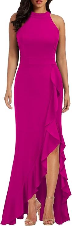 WOOSEA Women's High Neck Split Bodycon Mermaid Evening Cocktail Long Dress | Amazon (US)