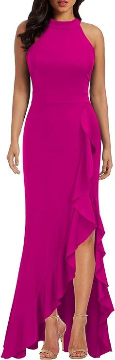 WOOSEA Women's High Neck Split Bodycon Mermaid Evening Cocktail Long Dress | Amazon (US)