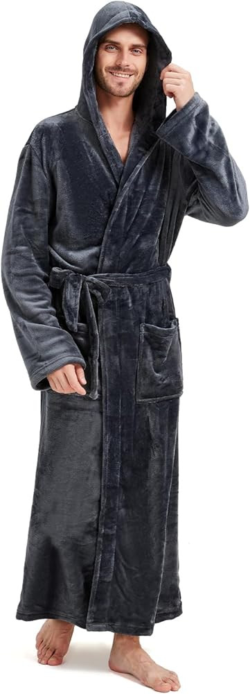 Cozy Plush Fleece Robe for Men, Big and Tall Hooded Long Robe, Warm Loungewear, Shawl Collar Pock... | Amazon (US)