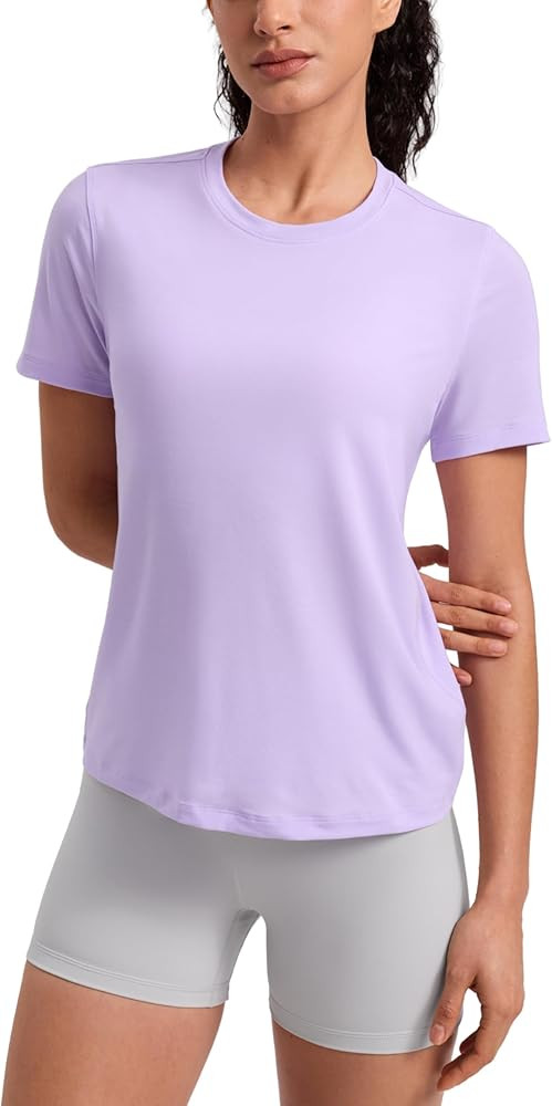 CRZ YOGA Quick Dry Workout Tops for Women Hip Length - Athletic Running Gym Yoga Short Sleeve Shi... | Amazon (US)